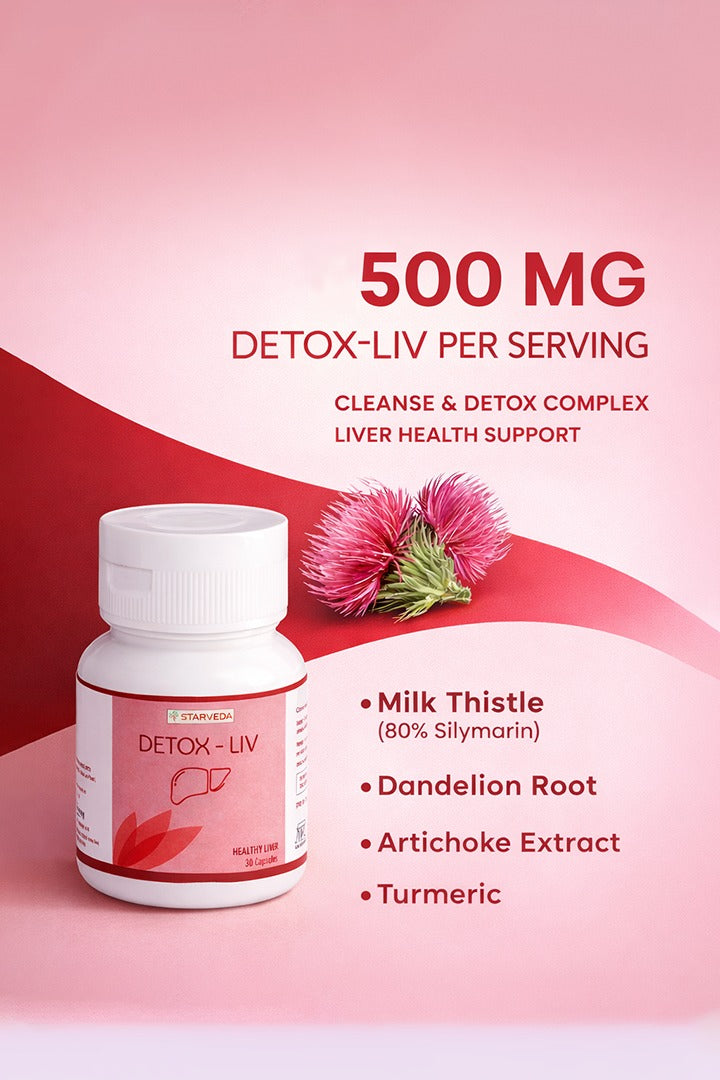 Starveda Detox Liv Capsules-promote liver health and detoxification enriched with powerful liver-protective herbs like Bhringraj, Arjuna, Guduchi, Haritaki, and Raktapunarnava-30 capsules (Pack of 2)