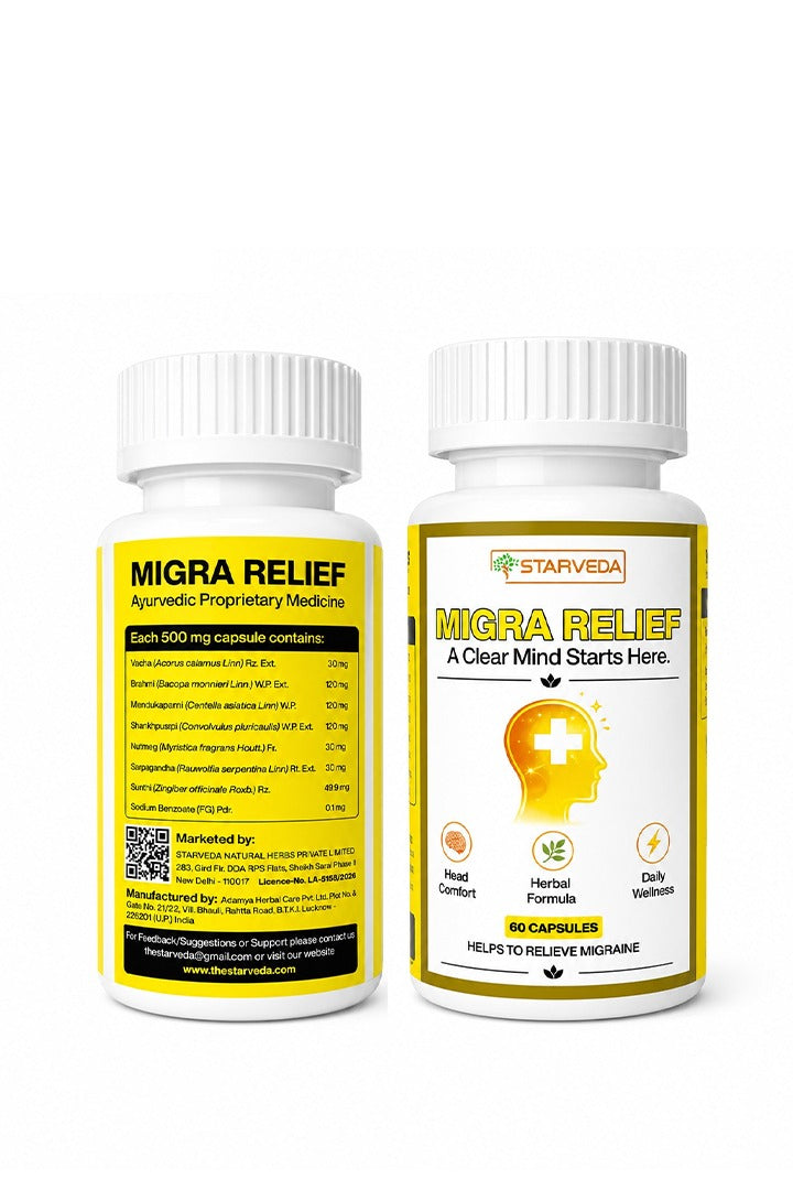 Starveda Migra Relief Capsules | Migraine Relief | 60 Caps