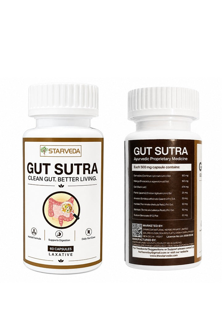 Starveda Gut Sutra Capsules | Digestion & Constipation Relief | 60 Caps