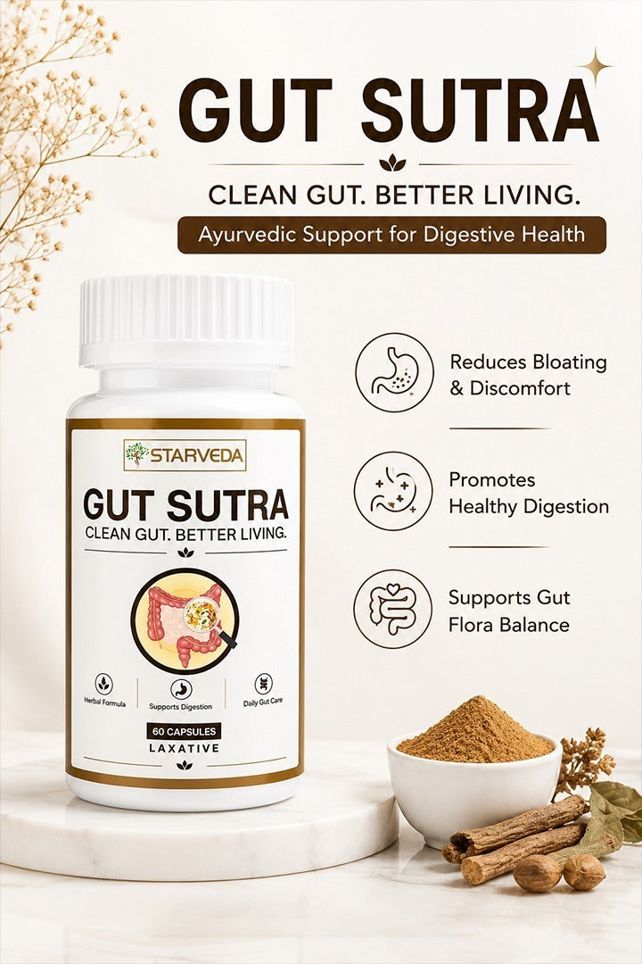 Starveda Gut Sutra Capsules | Digestion & Constipation Relief | 30 Caps x2